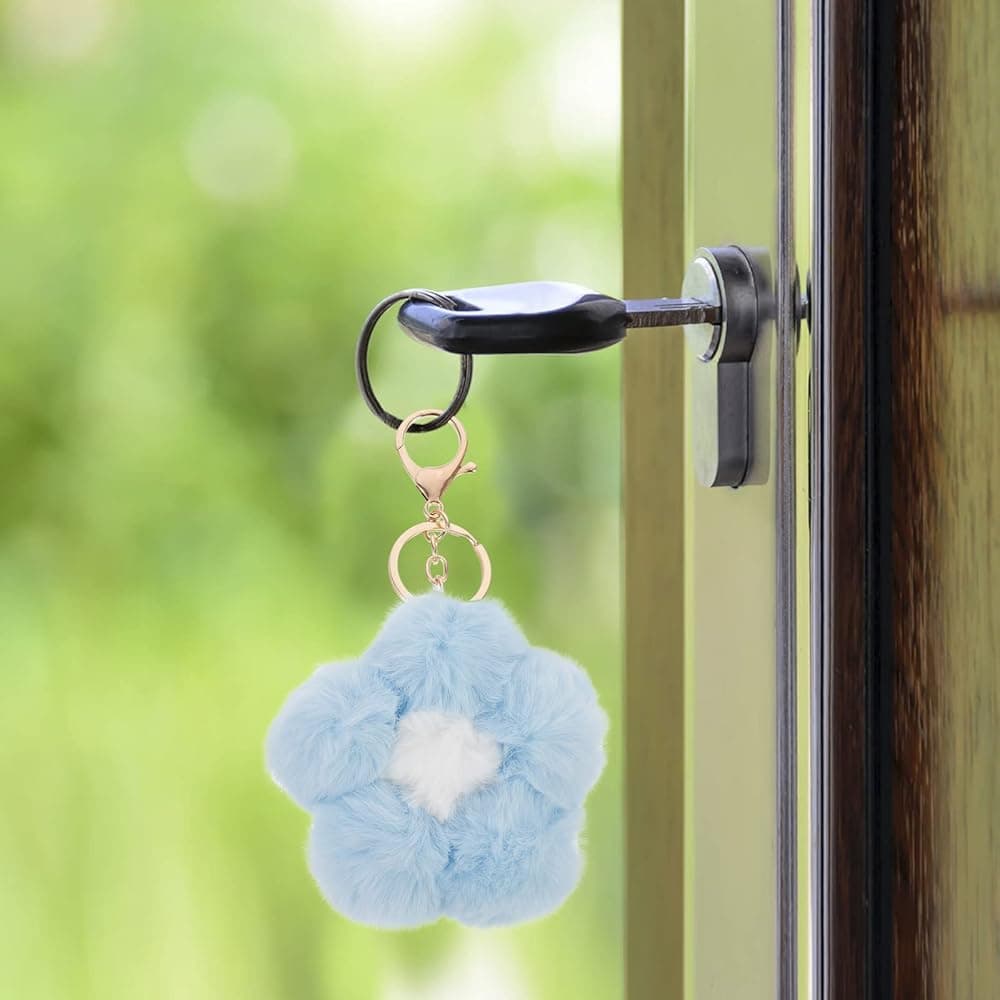  Flower Pom Pom Keychains 4