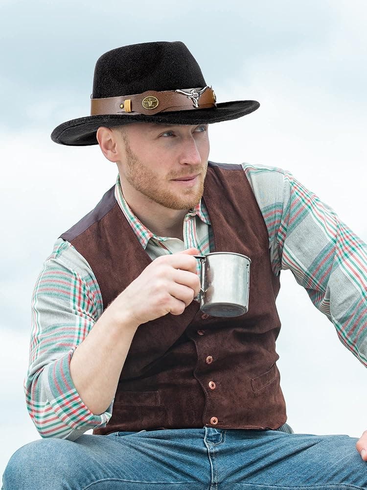 Western Cowboy Hat Cowboy Hat Felt Cowboy Hat Wide Brim Hat Outdoor Hat Cocked 5