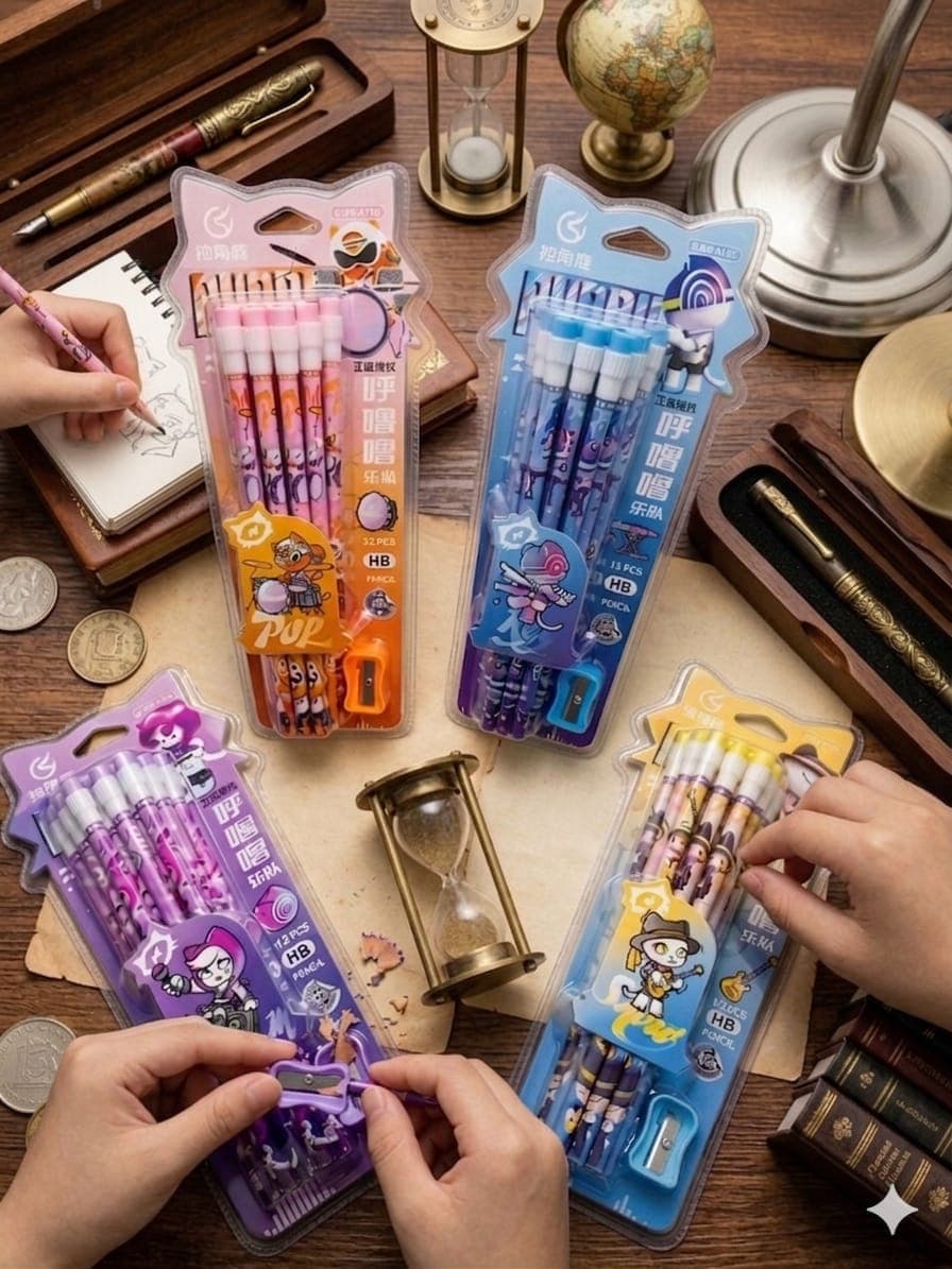 12Pcs Cartoon Labubu Pencil Set With Rubber Pencil Sharpener Student Writing Drawing Pencils Student Stationery School Supplies Fayshow 1