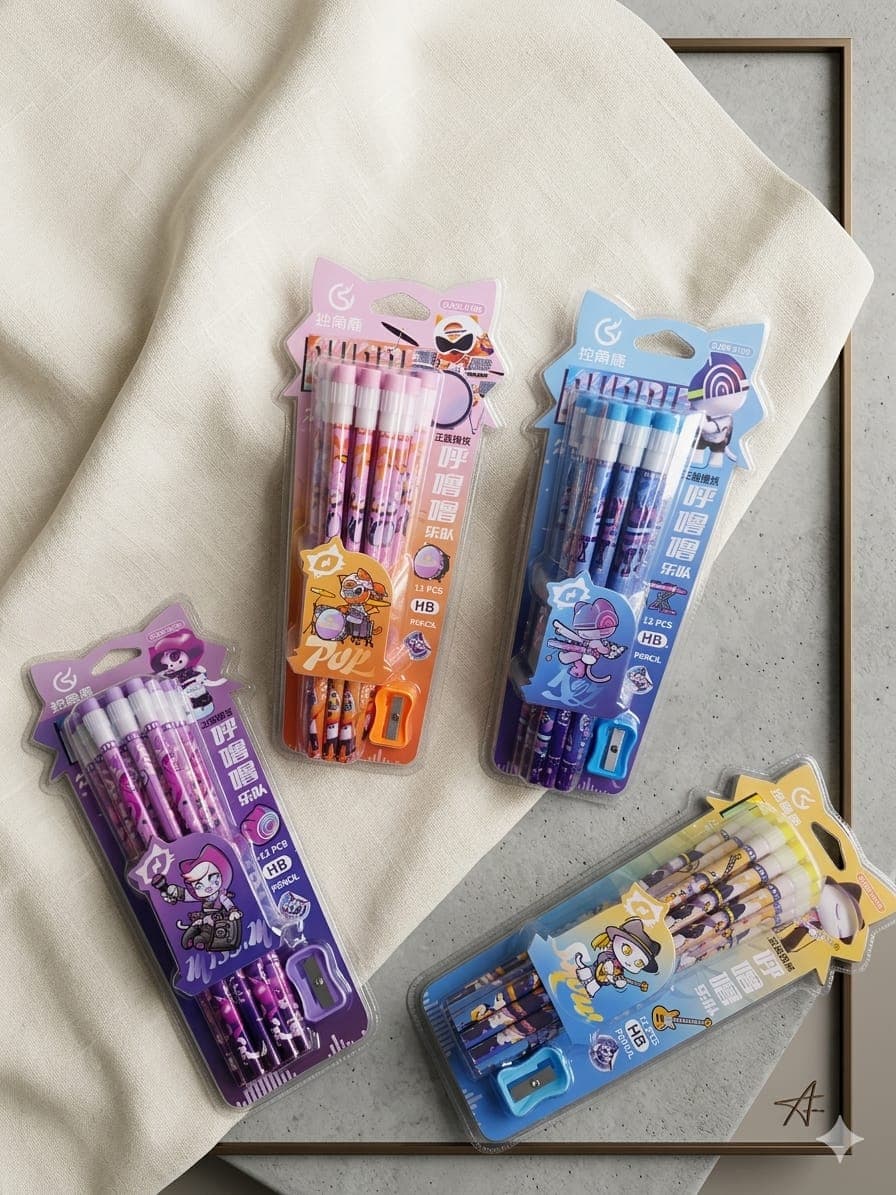 12Pcs Cartoon Labubu Pencil Set With Rubber Pencil Sharpener Student Writing Drawing Pencils Student Stationery School Supplies Fayshow