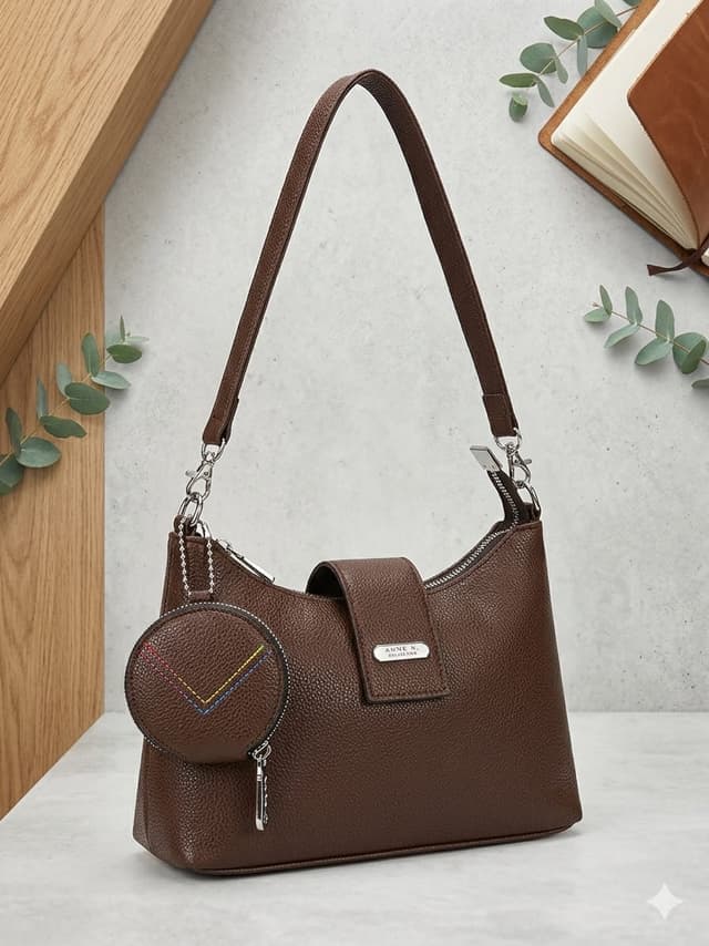  brown textured leather shoulder bag