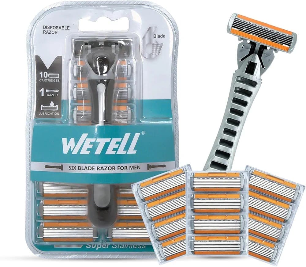 Wetell 6 Blade Disposable Men Saving Razor With 10 Pcs Replaceable Cartridges 1