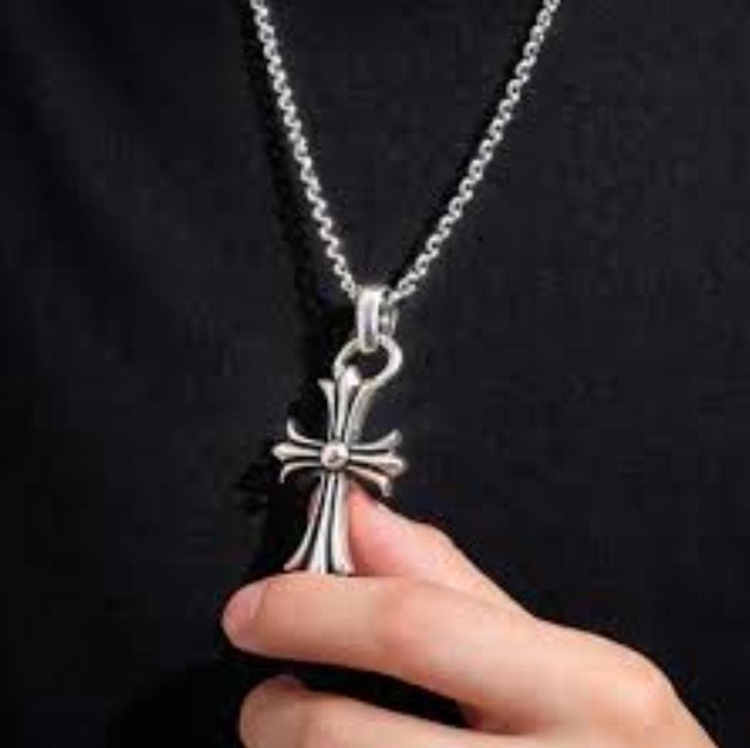 Silver-Tone Stainless Steel Cross Pendant Necklace