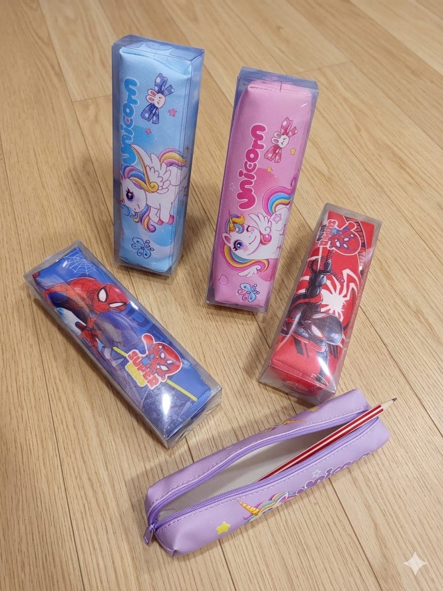 3D Unicorn & spiderman design Pencil Case Pen Holder & Mesh Compartment