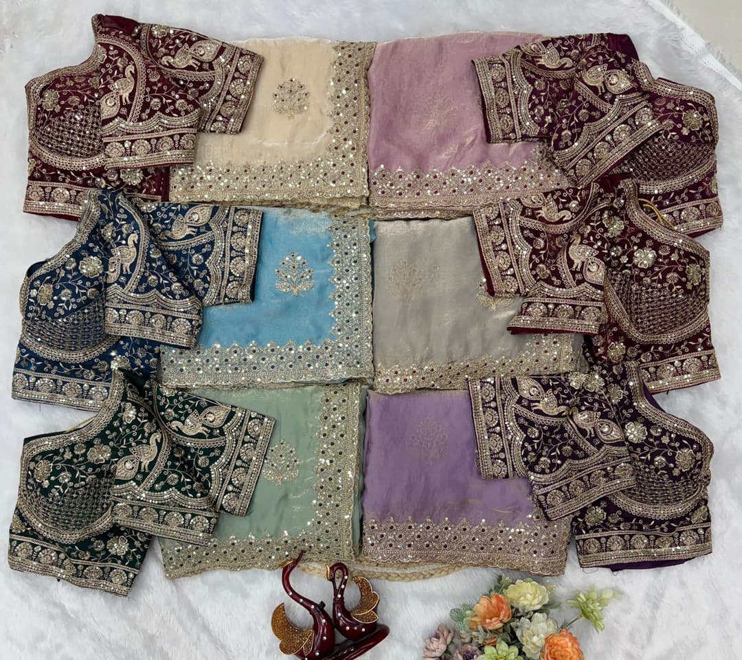 Beautifull Soft Frendy Satin With Sequience Embroidery Work Saree 1