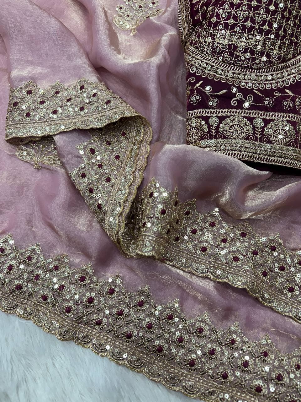 Frendy Satin With Sequience Embroidery Work Saree