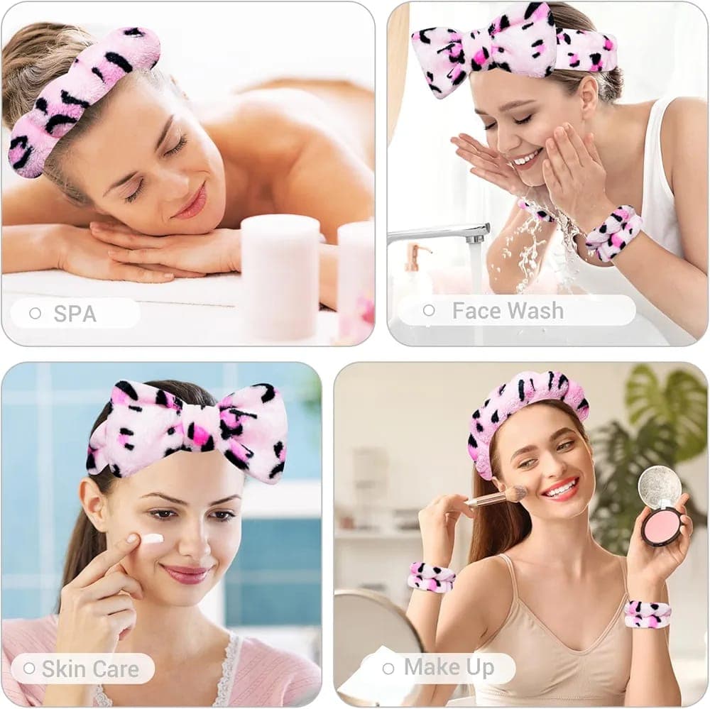 Women's Spa Headband with Wrist Wash Bands | Makeup & Face Wash Set 3