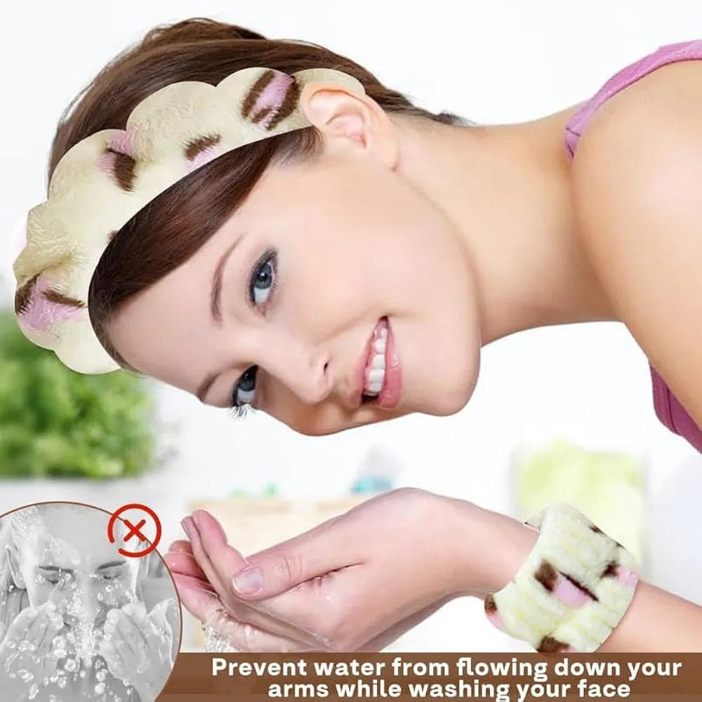 Spa Headband / Wristband And Brush Set for Washing Face, Skincare, and Makeup 3