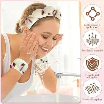 Spa Headband / Wristband And Brush Set for Washing Face, Skincare, and Makeup 2