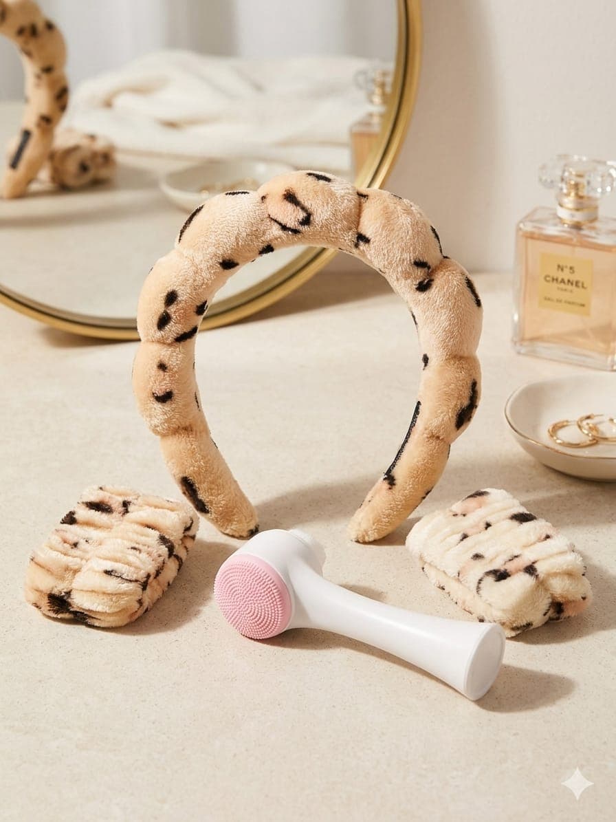 Women's Spa Headband with Wrist Wash Bands | Makeup & Face Wash Set 1