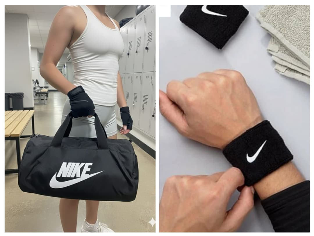 Premium 4-in-1 Sports Gym Combo Set for Men & Women – Nike Inspired Large Duffle Bag with Sweatband Headband & 1 Pair Wristbands for Workout, Fitness, Training & Athletics 2