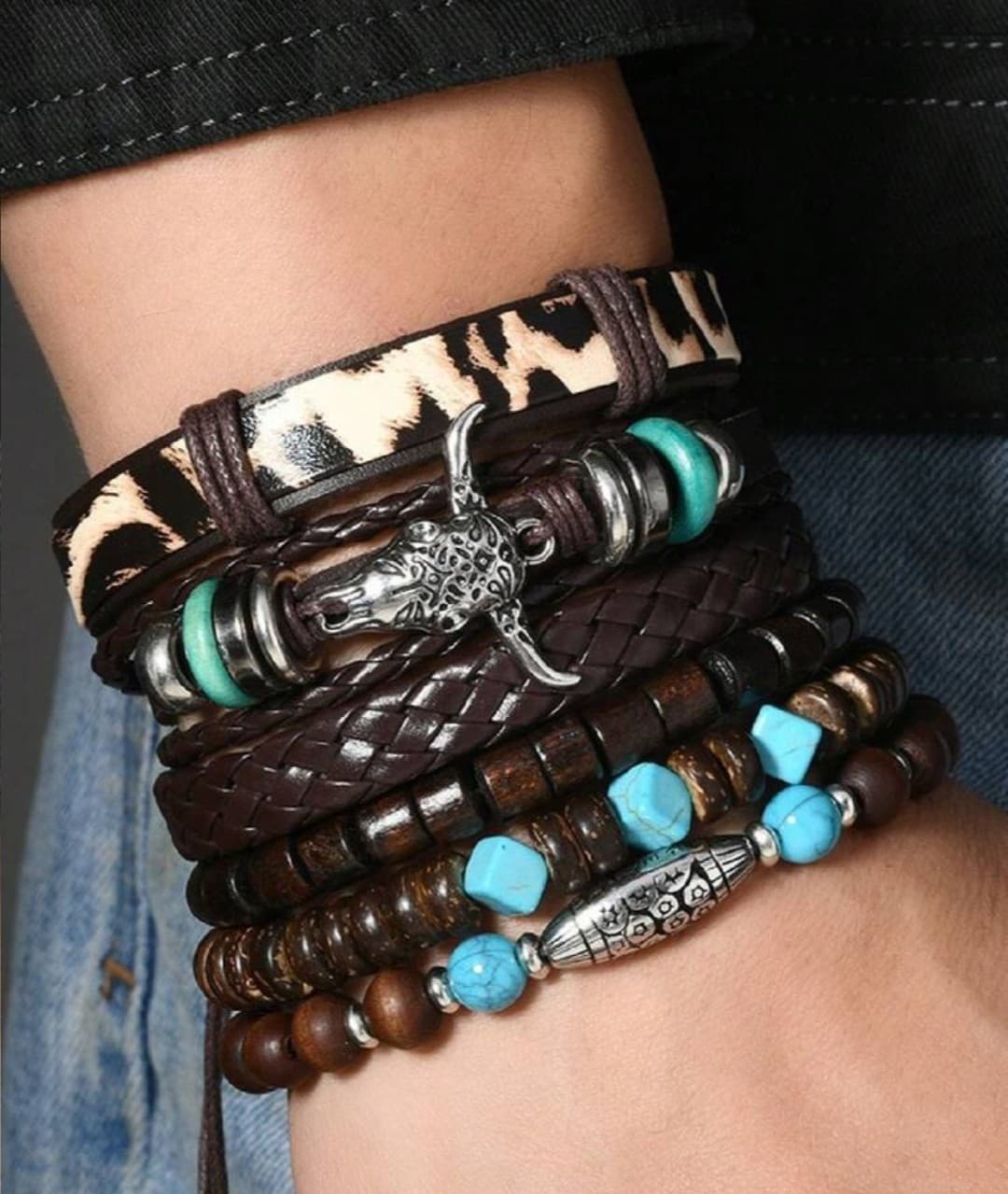 Men 6 Leather Multistrand Bracelet 2