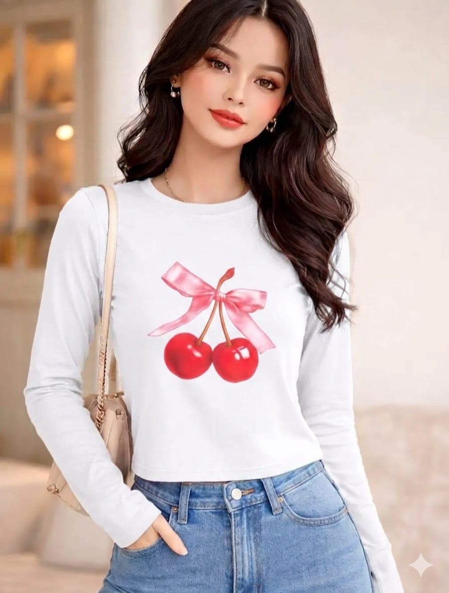 Long sleeve cherry Crop top 1