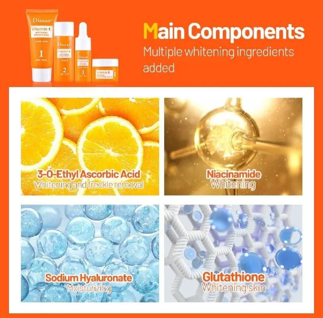 4 In 1 Set Disaar Beauty Vitamin C Skincare Set – Cleanser, Toner, Serum & Cream | Gift Set for Women & Teens 1