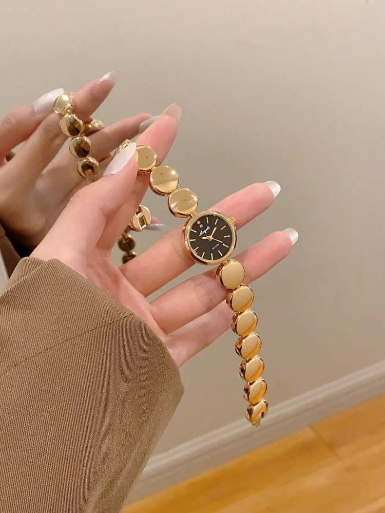 Elegant Gold Round Women's Quartz Watch Minimalist Casual Dress Watch for Girls 1