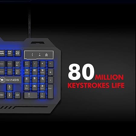 Wings USB Grind105 with Metallic casing, 19 Anti-ghosting Key and Letter Illumination Keyboard (Black) 2