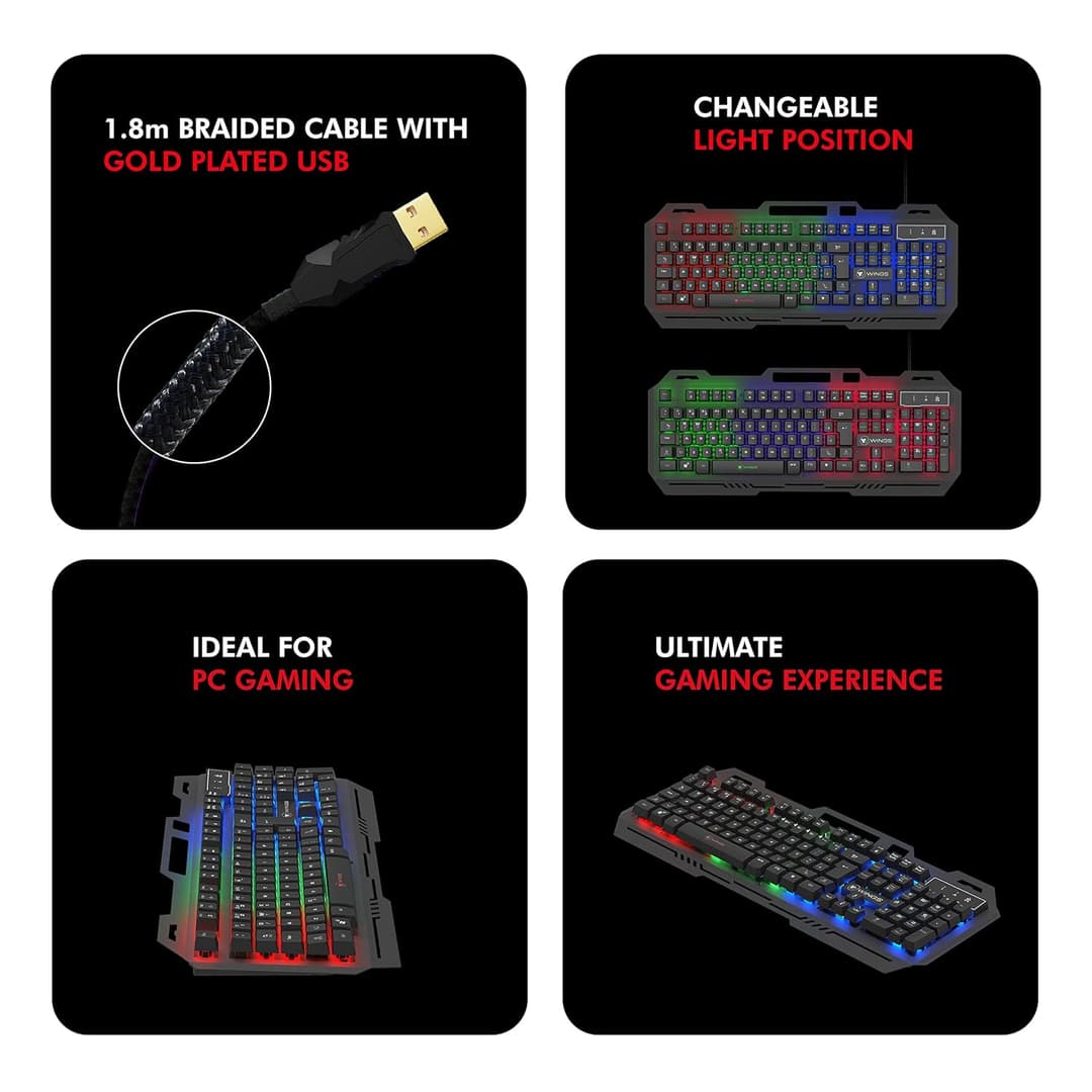 Wings USB Grind105 with Metallic casing, 19 Anti-ghosting Key and Letter Illumination Keyboard (Black) 5