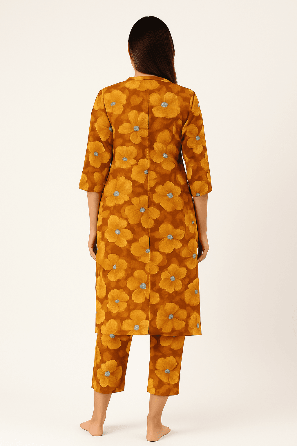 Women's Floral Printed Cotton Kurta Set , Button Down, 3/4 Sleeve, Mandarin Collar, Casual & Comfortable Daily Wear 1