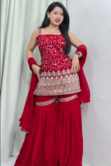 Women Georgette Kurti Sharara Set