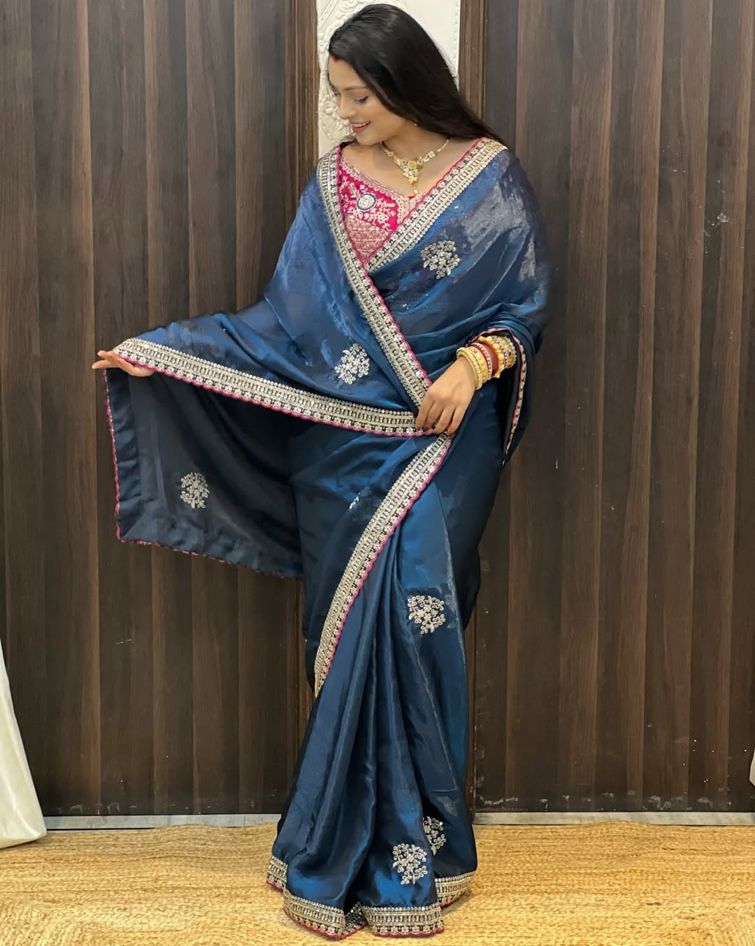 Shivshakti Collection Satin silk saree with beautiful flower work Blouse