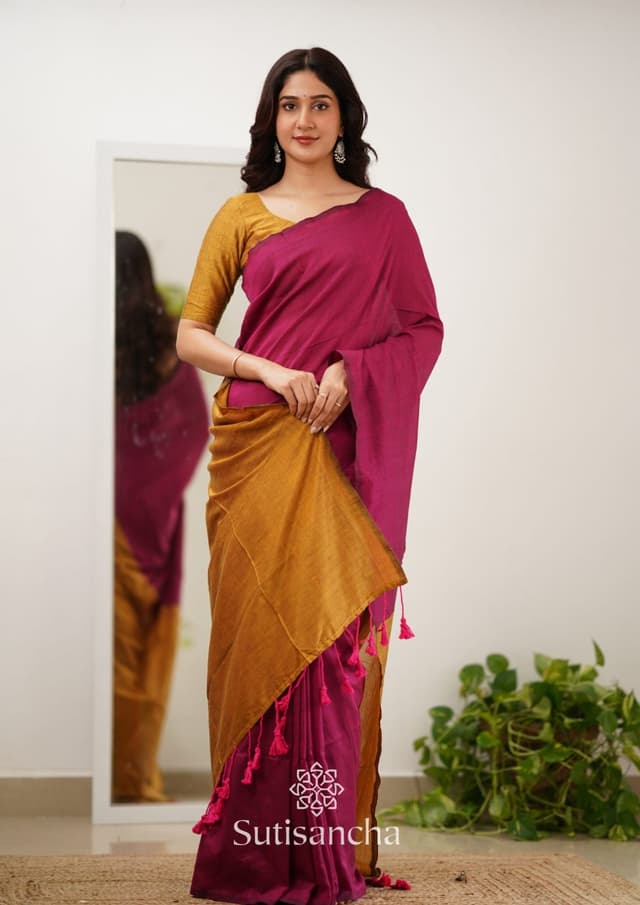 Solid/Plain Kanjivaram Cotton Blend Saree  (Pink)