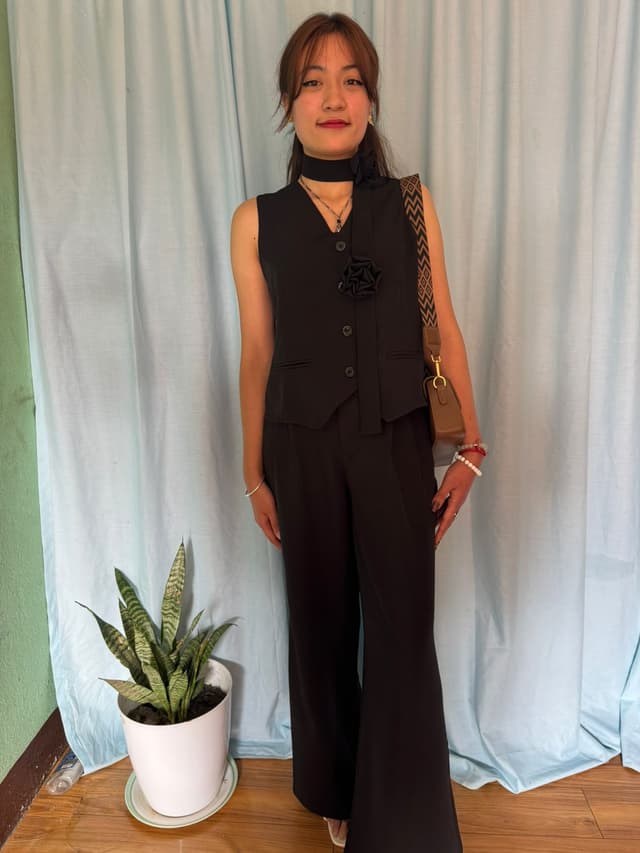 Waistcoat pant set flower neck belt