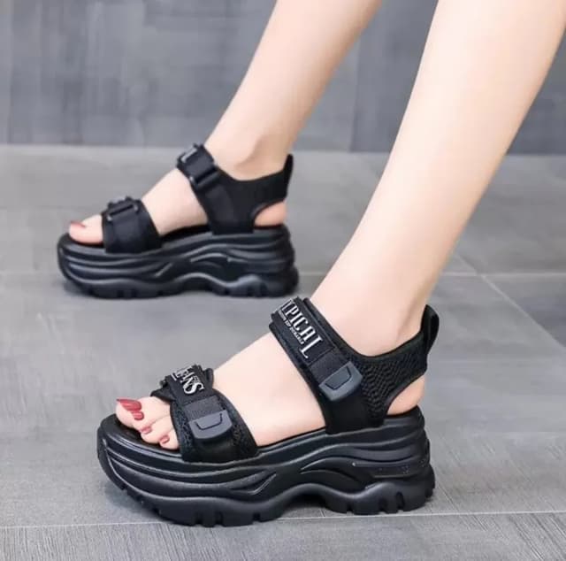 2024 New High Heel Hook&Loop Platform Sandals Women Comfort White Black Sandals Fashion Hot Casual Women Walking Shoes