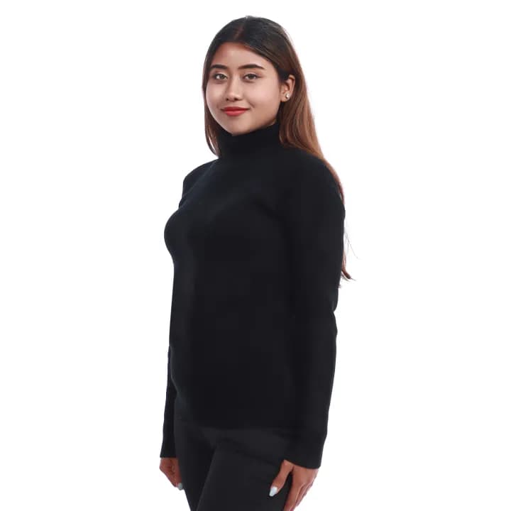 Black Acrylic Woolen Full Sleeve High Neck Sweater for Women 2