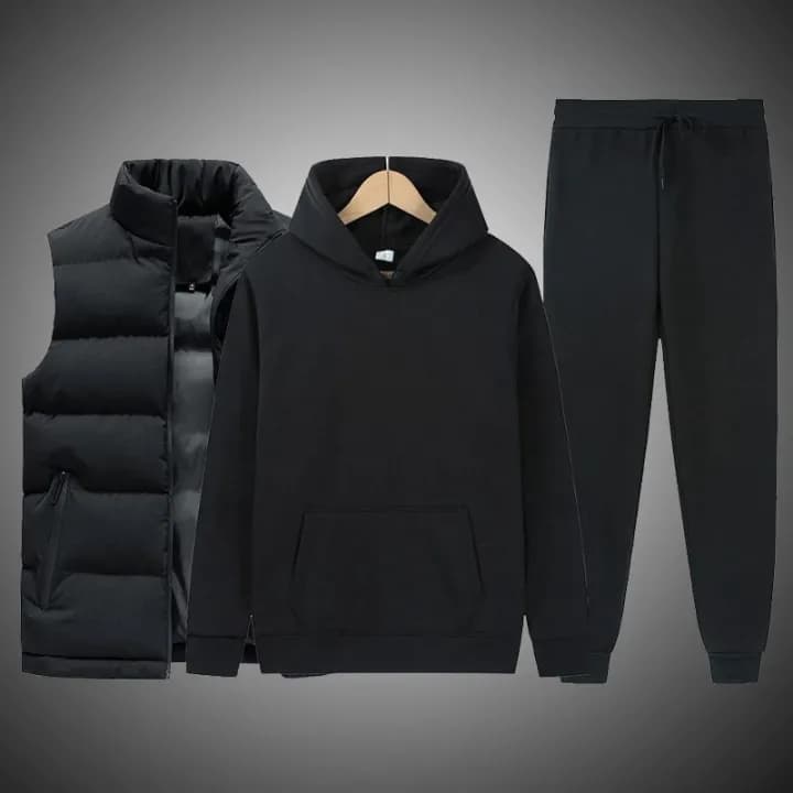 Black Stylish Hoodie, Joggers, And Half Jacket Set For Men - Fashion | Joggers For Men | Jackets For Men 