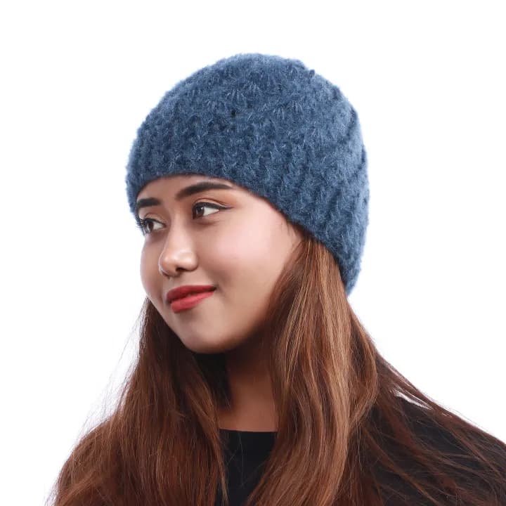 Blue Color Knitted Woolen Cap For Women 3