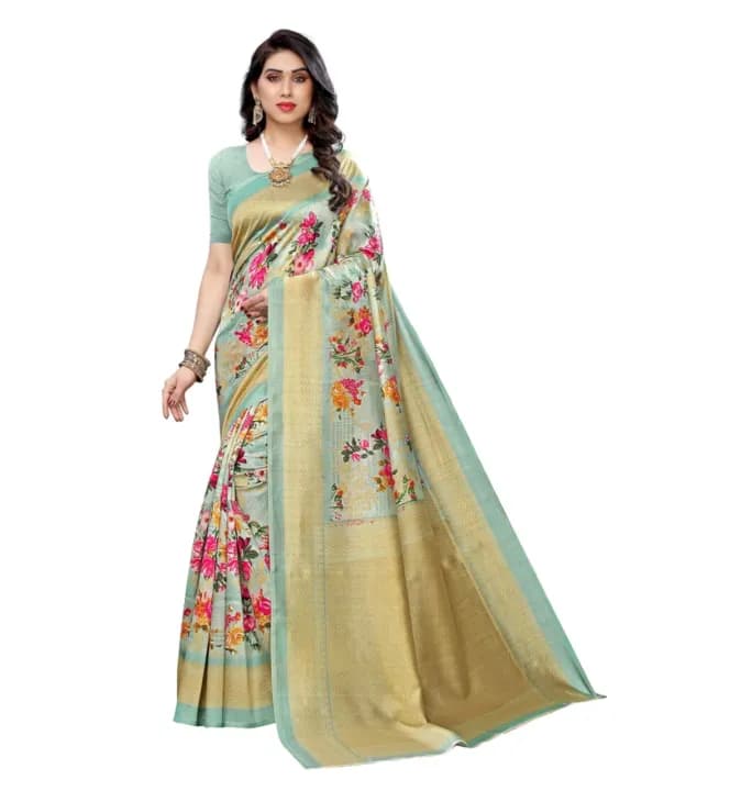 Awafu Floral Printed Art Silk Saree With Blouse