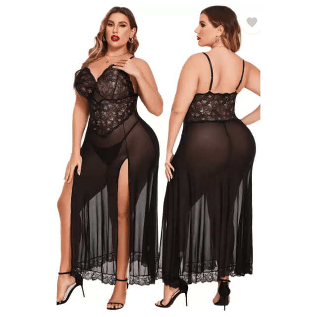 Women Nightdress Maxi Lingerie Lace Babydoll Sleepwear For Honeymoon First Night Bridal Nightdress Free Size Black Color