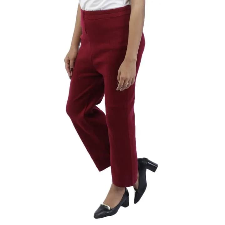Women's Maroon Solid Woolen Palazzo Pants High Waist Wide Leg Comfortable Fit Fashionable Trousers 2