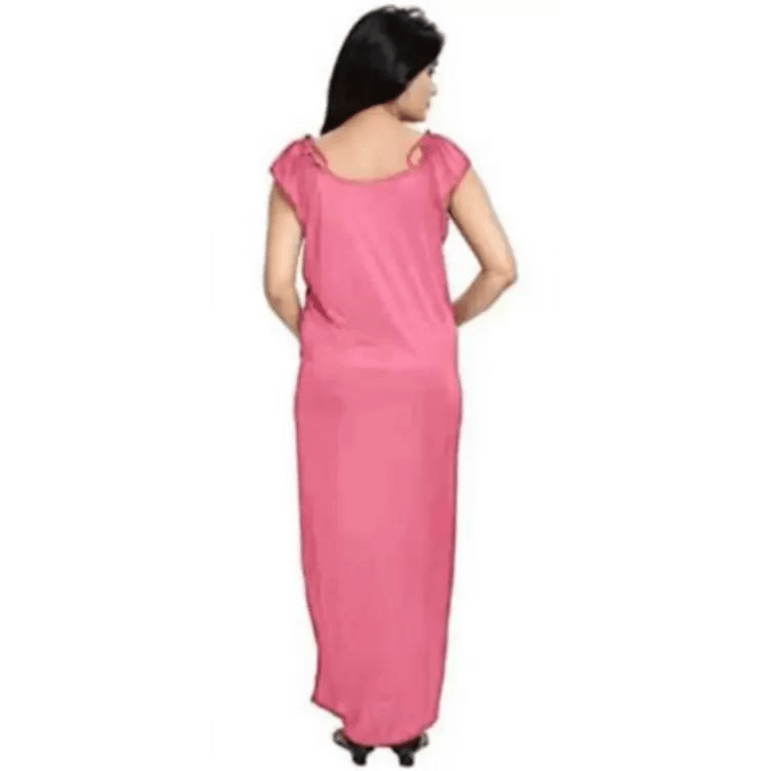 Silk Bridal Nightgown Set Stylish Fancy Bridal Nighty Set For Women Free Size Pink Color 2