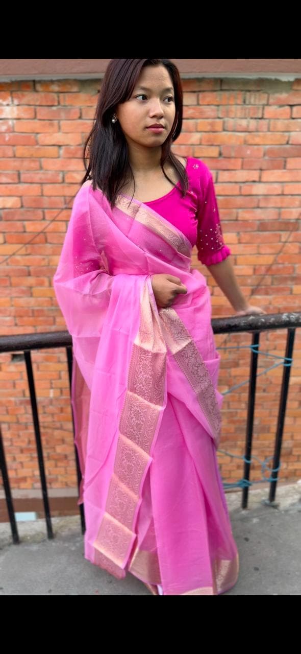 Cotton Pink saree for Women