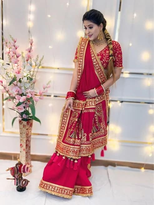 Wedding Special Pink Gold Panetar Saree With Blouse 3