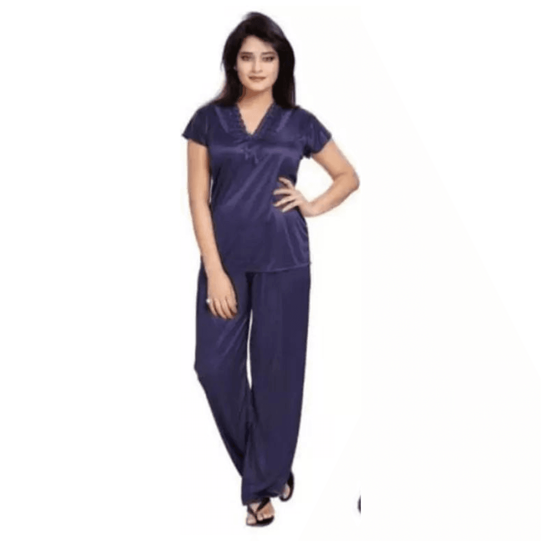 Silk Bridal Nightgown Set Stylish Fancy Bridal Nighty Set For Women Free Size ( Navy Blue) 3