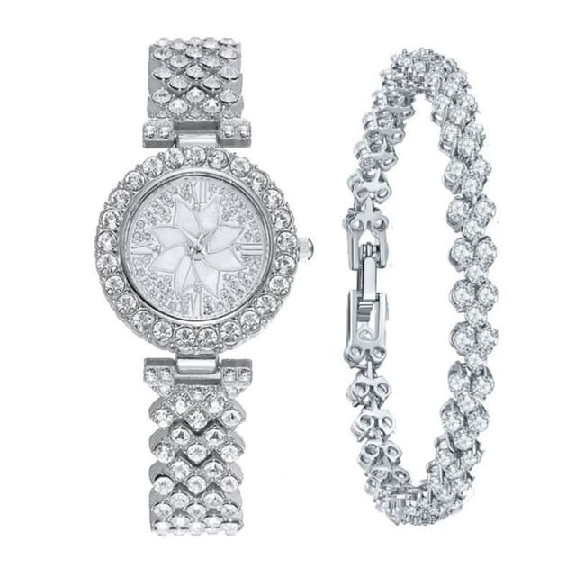 Elegant With Bracelet Gypsophila Watch Rose Gold Bling Bling Flower Diamond Watch Alloy Ladies Watch