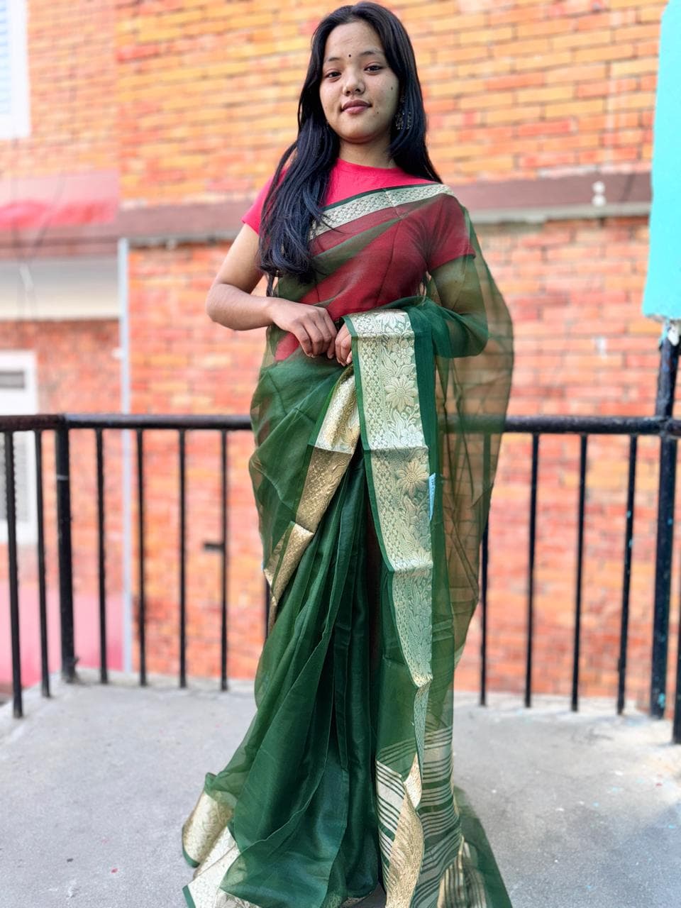Green Cotton Saree for Everyday Wear, Sutti saree