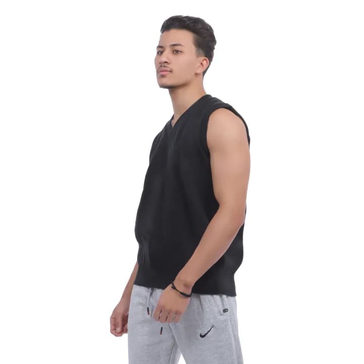 Woolen Handloom Sleeveless V Neck Sweater For Men 1