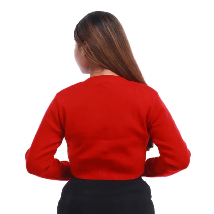 Red V Shaped Woolen Blouse for Women, Full Sleeves, Versatile 3