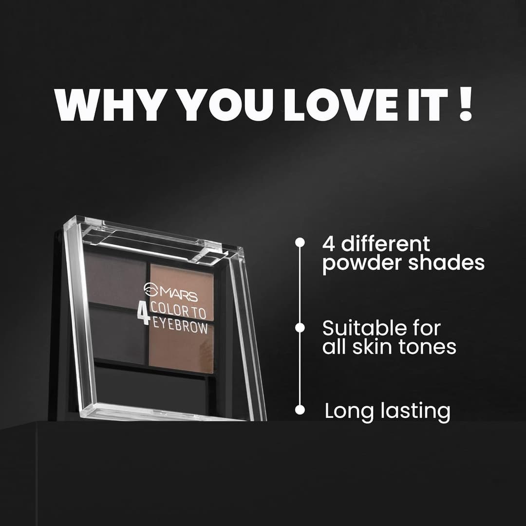 MARS 4 in 1 Eyebrow Powder Cake with Angled Eyebrow Brush and Spoolie | Long Lasting & Waterproof | (8g) 4