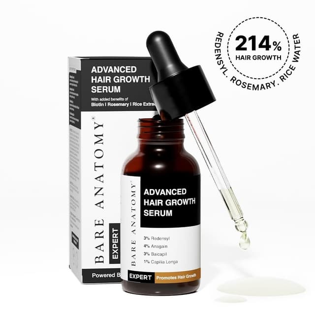 Bare Anatomy Advanced Hair Growth Serum| 3% Redensyl | + 4% Anagain + 3% Baicapil | Rosemary, Biotin | Hair growth & Hair fall control serum for Women & Men | 30mL