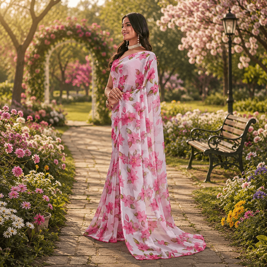 Daily Wear Style Printed Saree For Women with Unstitch Blouse Piece 1