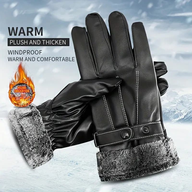 Windproof Winter Autumn Men Leather Full Finger Gloves 4