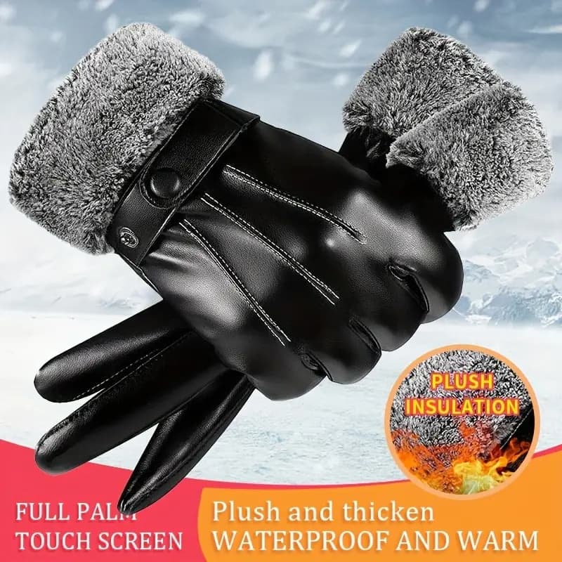 Windproof Winter Autumn Men Leather Full Finger Gloves 2