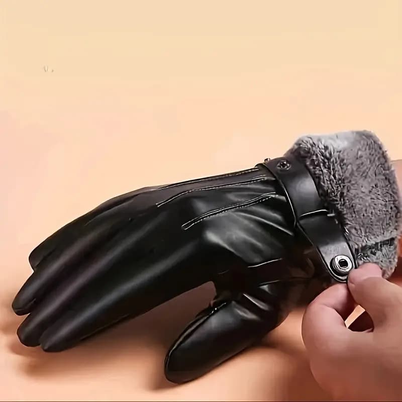 Windproof Winter Autumn Men Leather Full Finger Gloves 1