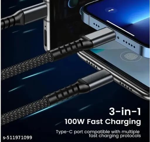 ransparent Luminous Super Fast Charging 3-in-1 Data Cable, 3-in-1 Super Fast Charging Cable, for lighting cable, Android, Type-C Devices (1pcs) 6