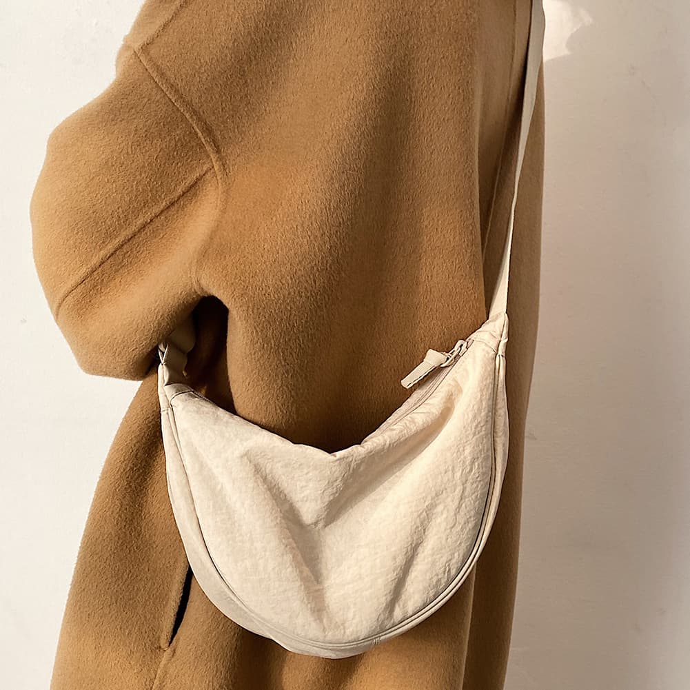 Moon Bag Solid Color Simple Canvas Dumpling One Shoulder Crossbody Messenger Bag For Women