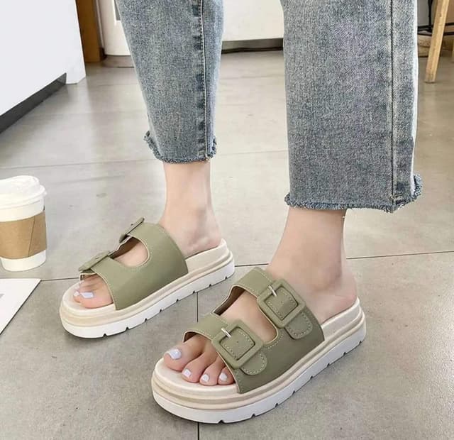Newly Women Flat Sandals PU Footbed Casual Wedges Slip On Slides Slippers Shoes Thick Soft Sole